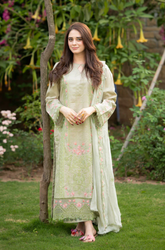 Dhanak 3PC Embroidered Shirt with Organza Embroidered Dupatta – ZC3386