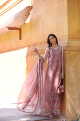 Dhanak-3PC Embroidered Shirt with Digital Printed Silk Dupatta-3282