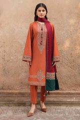 Dhanak 3PC Embroidered Shirt with Digital Printed Wool Shawl – ZC3239