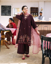 Dhanak 3PC Embroidered Shirt with Organza Embroidered Dupatta – ZC3420