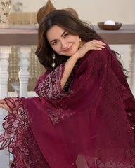 Lawn-3PC Embroidered Shirt with Organza Embroidered Dupatta- SS5065