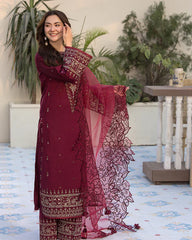 Lawn-3PC Embroidered Shirt with Organza Embroidered Dupatta- SS5065