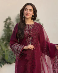 Dhanak-3PC Embroidered Shirt with Organza Embroidered Dupatta- 3285