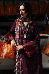 Dhanak-3PC Embroidered Shirt with Digital Printed Wool Shawl - 3555