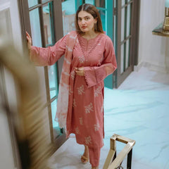Dhanak 3PC Embroidered Shirt with Digital Wool Printed Shawl – ZC3330