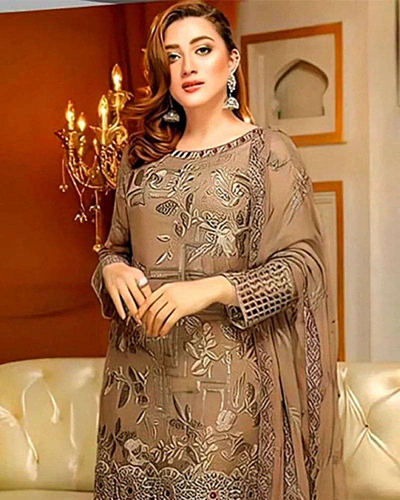 Linen 3PC Embroidered Ensemble – ZC824
