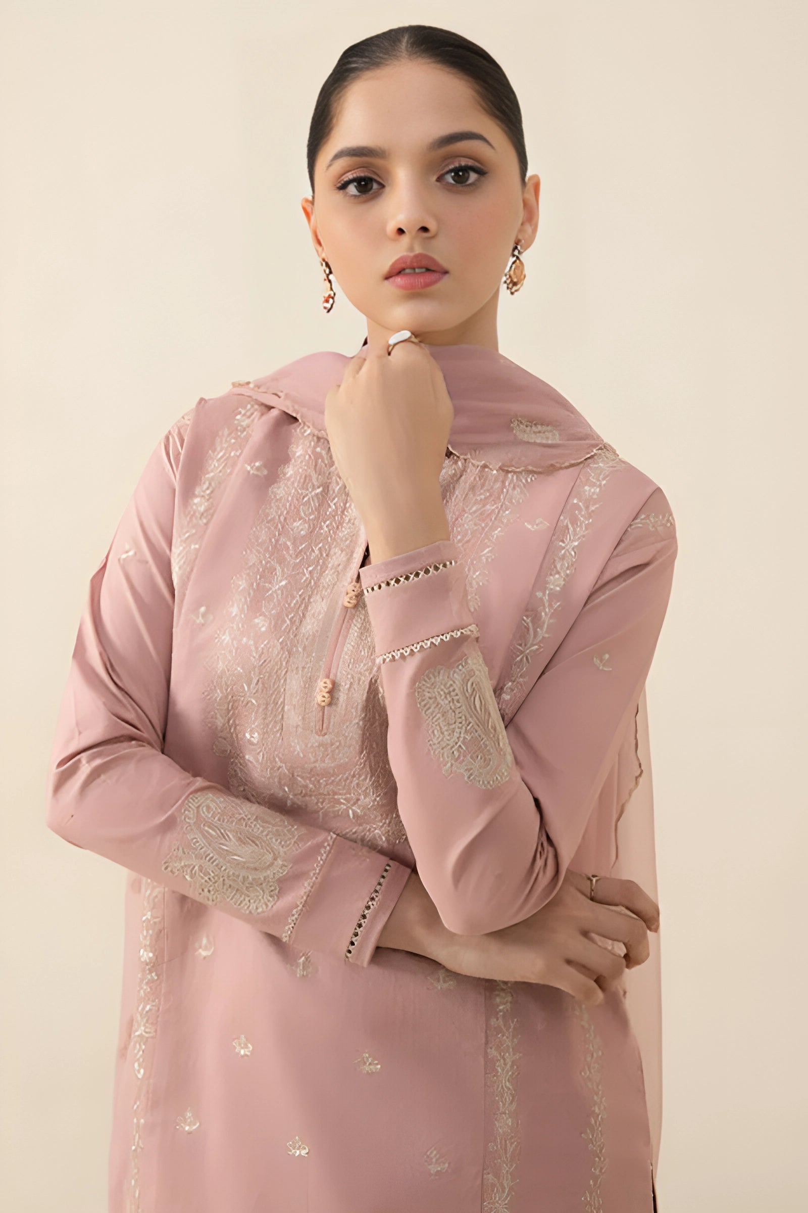 Dhanak 3PC Embroidered Shirt with Chiffon Embroidered Dupatta – ZC3133