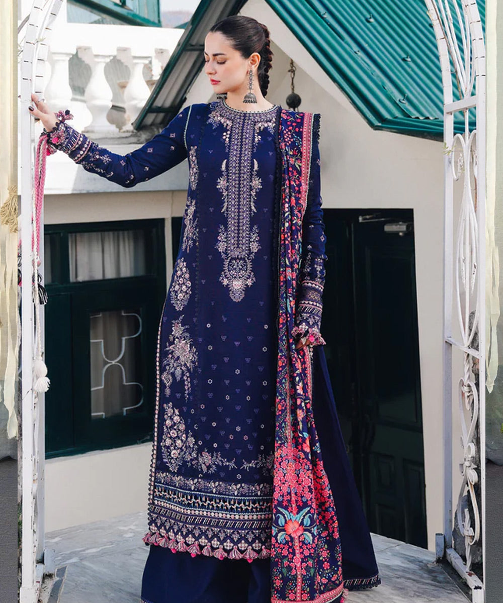 Dhanak 3PC Embroidered Shirt with Digital Printed Wool Shawl – ZC3122