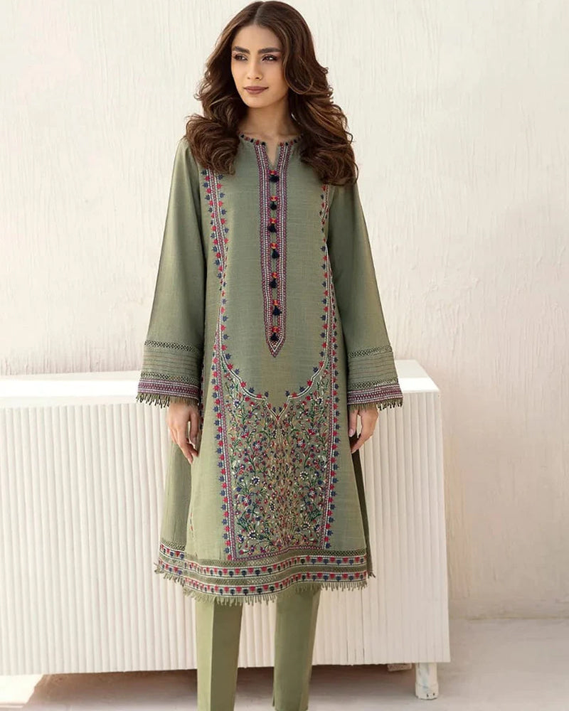 Dhanak Luxe 3PC Embroidered Shirt with Plain Dupatta – ZC1290