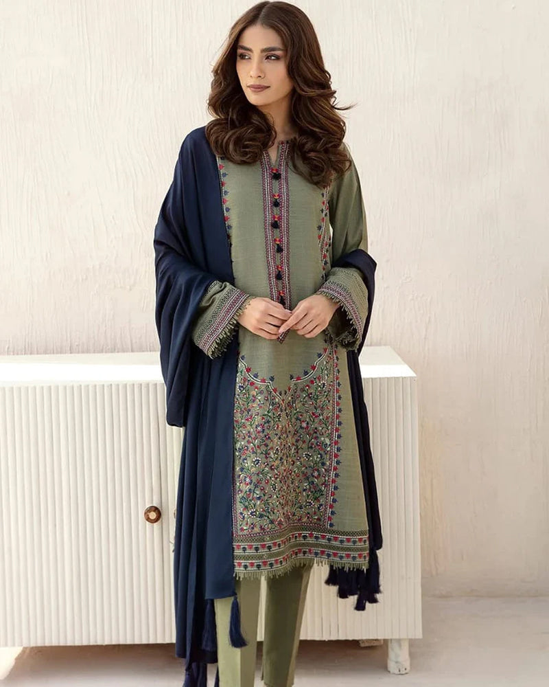 Dhanak Luxe 3PC Embroidered Shirt with Plain Dupatta – ZC1290