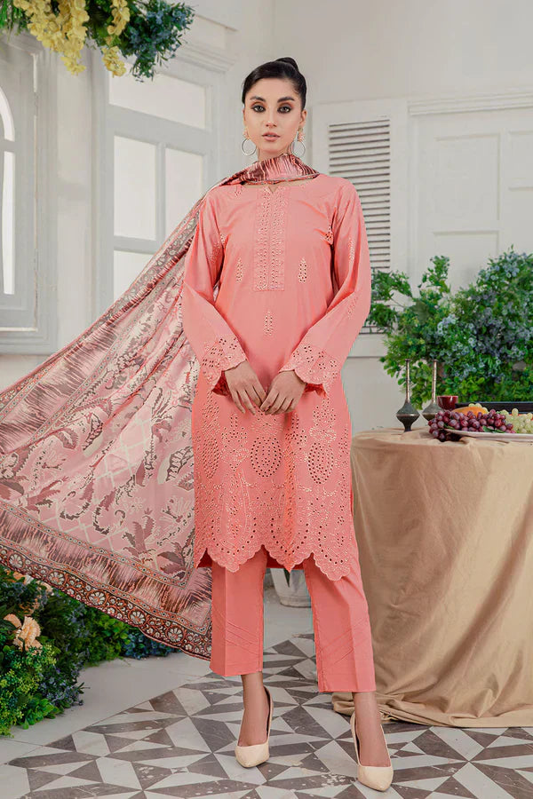 Safwa Floral 3PC Dhanak Embroidered Shirt with Digital Printed Shawl – ZC2003