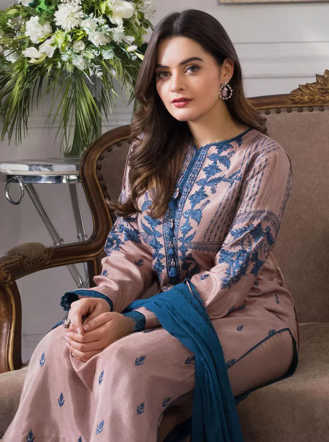 Dhanak 3PC Embroidered Shirt with Chiffon Dupatta – ZC142