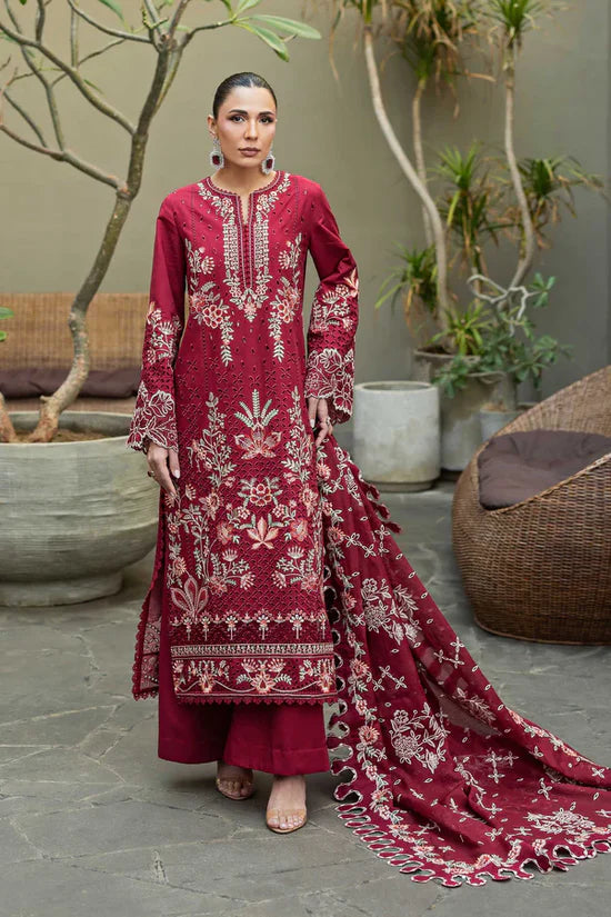 Royal Crimson 3PC Lawn Embroidered Suite - FS8787