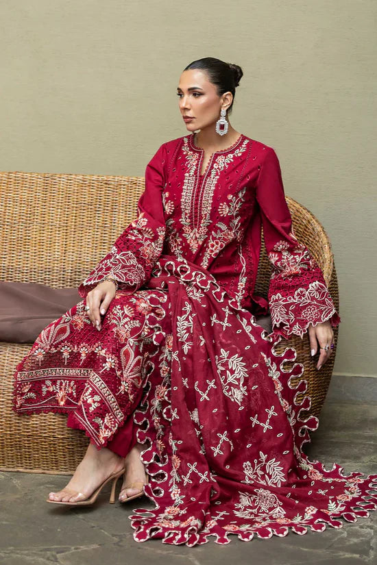 Royal Crimson 3PC Lawn Embroidered Suite - FS8787
