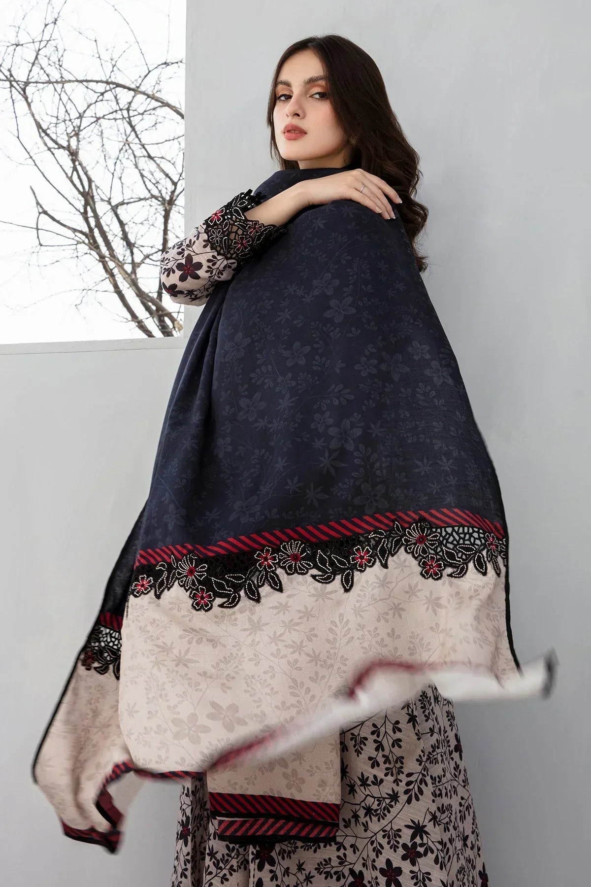 Baroque 3PC Karandi Printed Shirt with Karandi Printed Dupatta and Trouser – ZC802