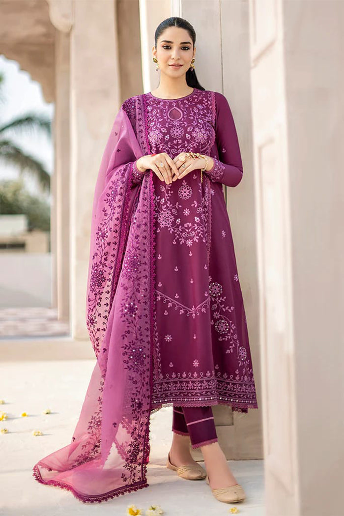 Dhanak 3PC Embroidered Shirt with Organza Embroidered Dupatta – ZC3242
