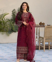 Lawn-3PC Embroidered Shirt with Organza Embroidered Dupatta- SS5065