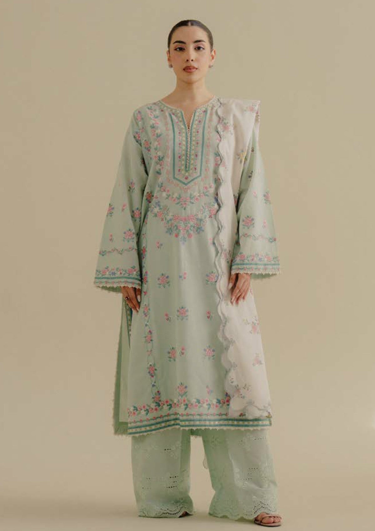 Lawn 3PC Embroidered Shirt with Digital Printed Jacquard Dupatta – ZC1386