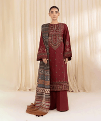 Dhanak 3PC Embroidered Shirt with Digital Printed Wool Shawl – ZC3268