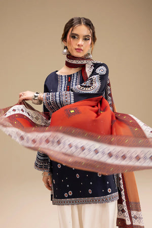 Lawn 3PC Embroidered Shirt with Digital Printed Jacquard Dupatta – ZC1415