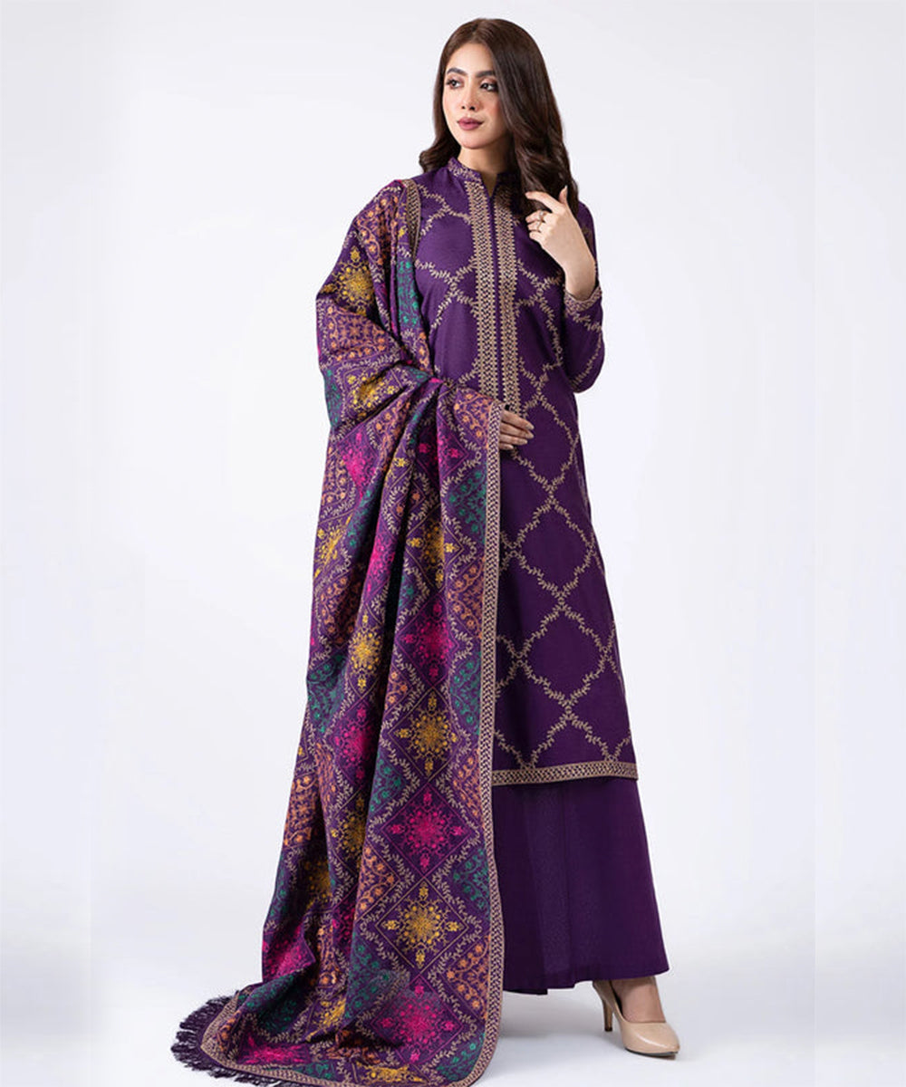 Kayseria Dhanak 3PC Embroidered Suit with Embroidered Dhanak Shawl – ZC102