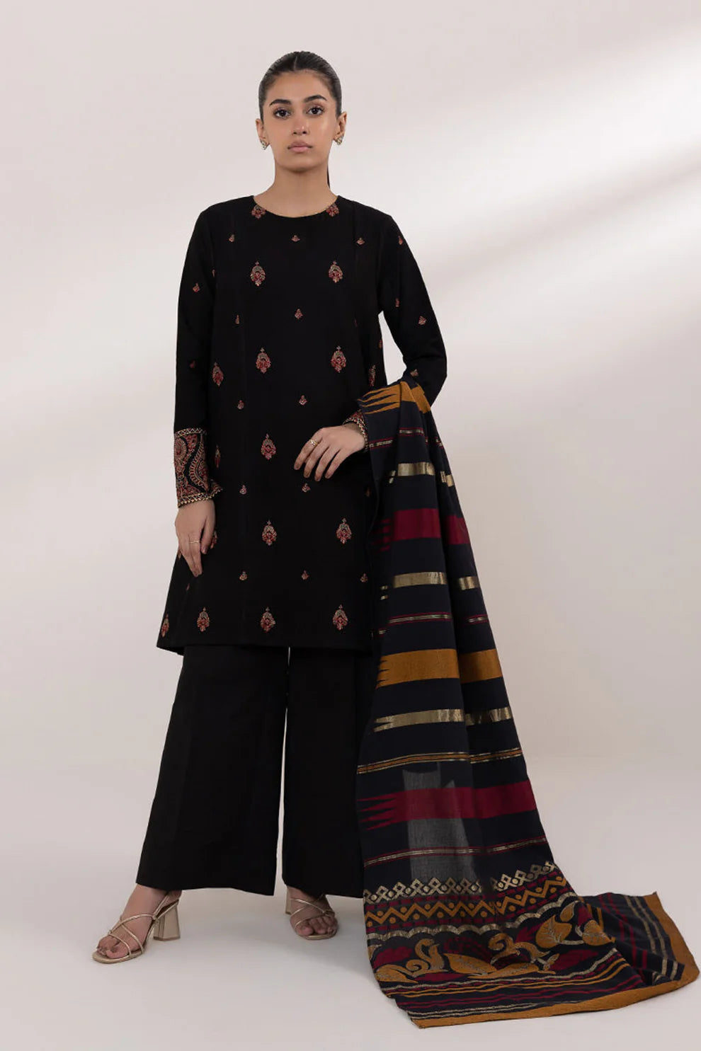 SAPPHIRE 3PC Dhanak Embroidered Shirt with Digital Printed Shawl – ZC690