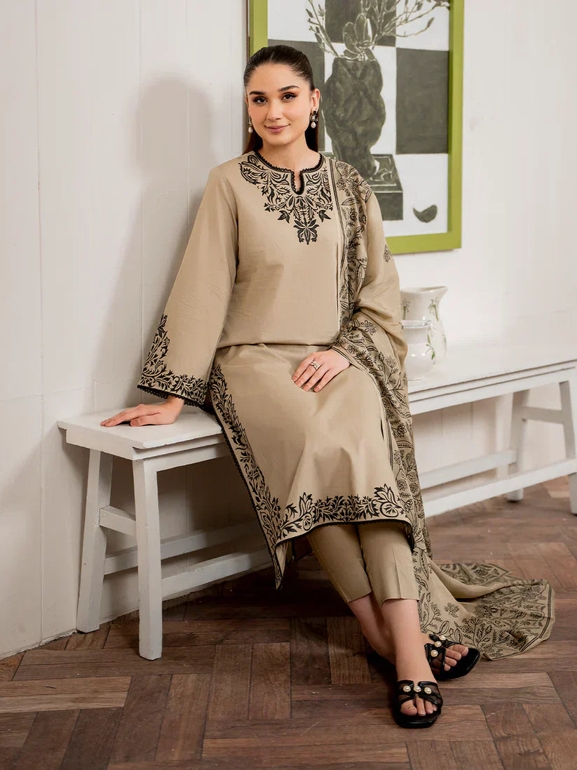 GRANEUT 3PC Dhanak Embroidered Shirt with Printed Dupatta – ZC680
