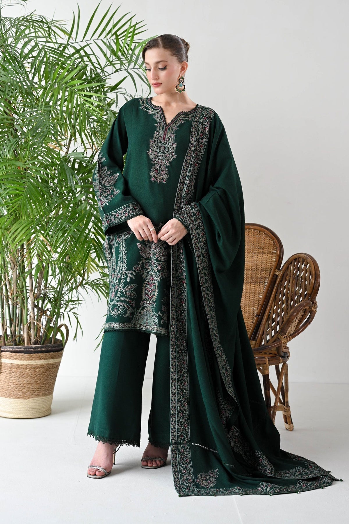 Dhanak 3PC Embroidered Shirt with Dhanak Embroidered Dupatta-3523