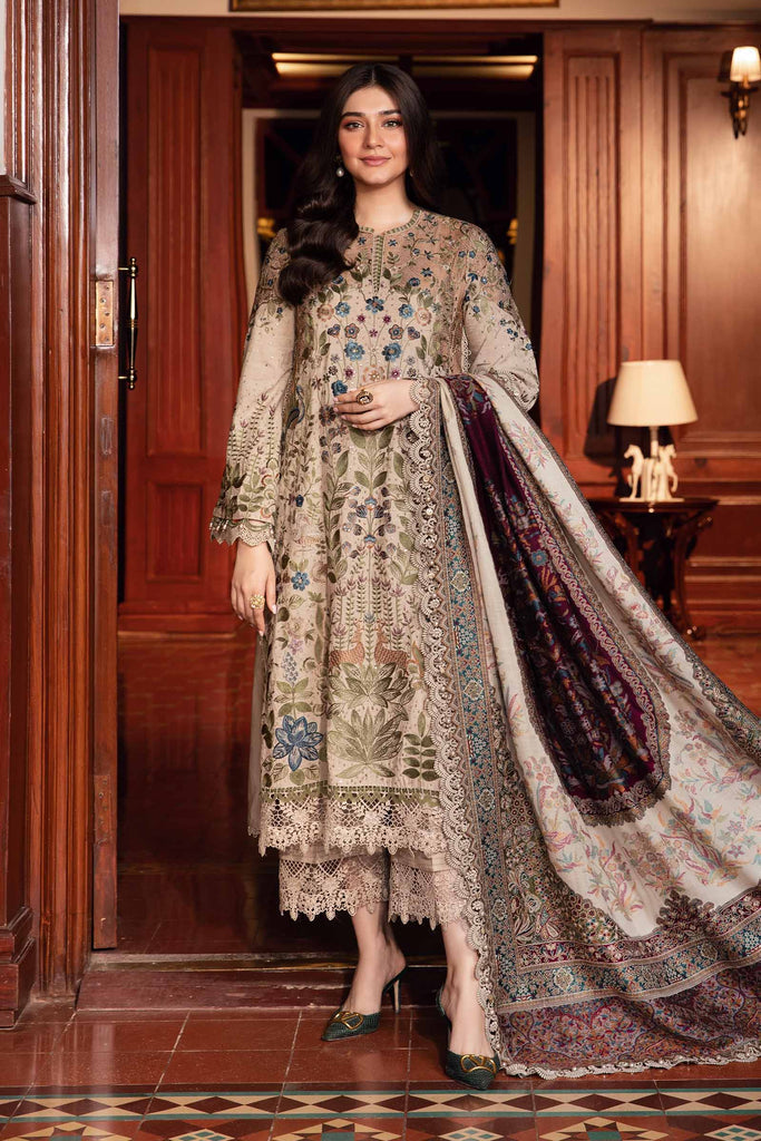 Dhanak-3PC Embroidered Shirt with Digital Printed Wool Shawl - 3391