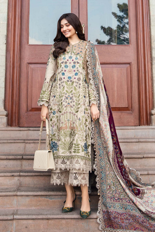Dhanak-3PC Embroidered Shirt with Digital Printed Wool Shawl - 3391
