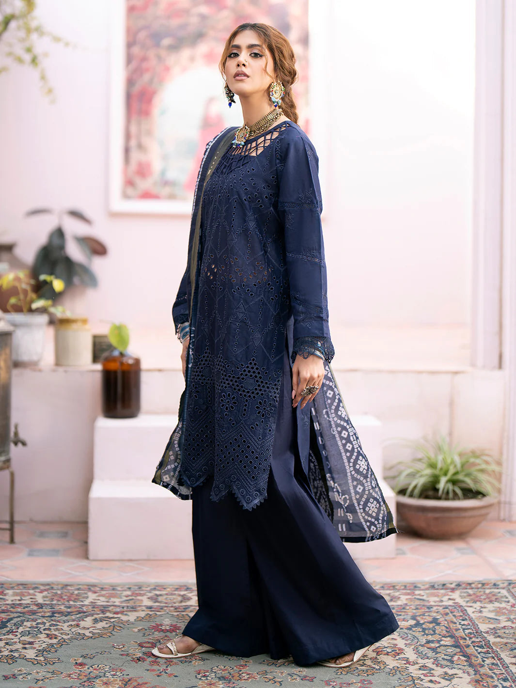 QALAMKAR 3PC Chikankari Dhanak Embroidered Suit with Digital Printed Wool Shawl – ZC118