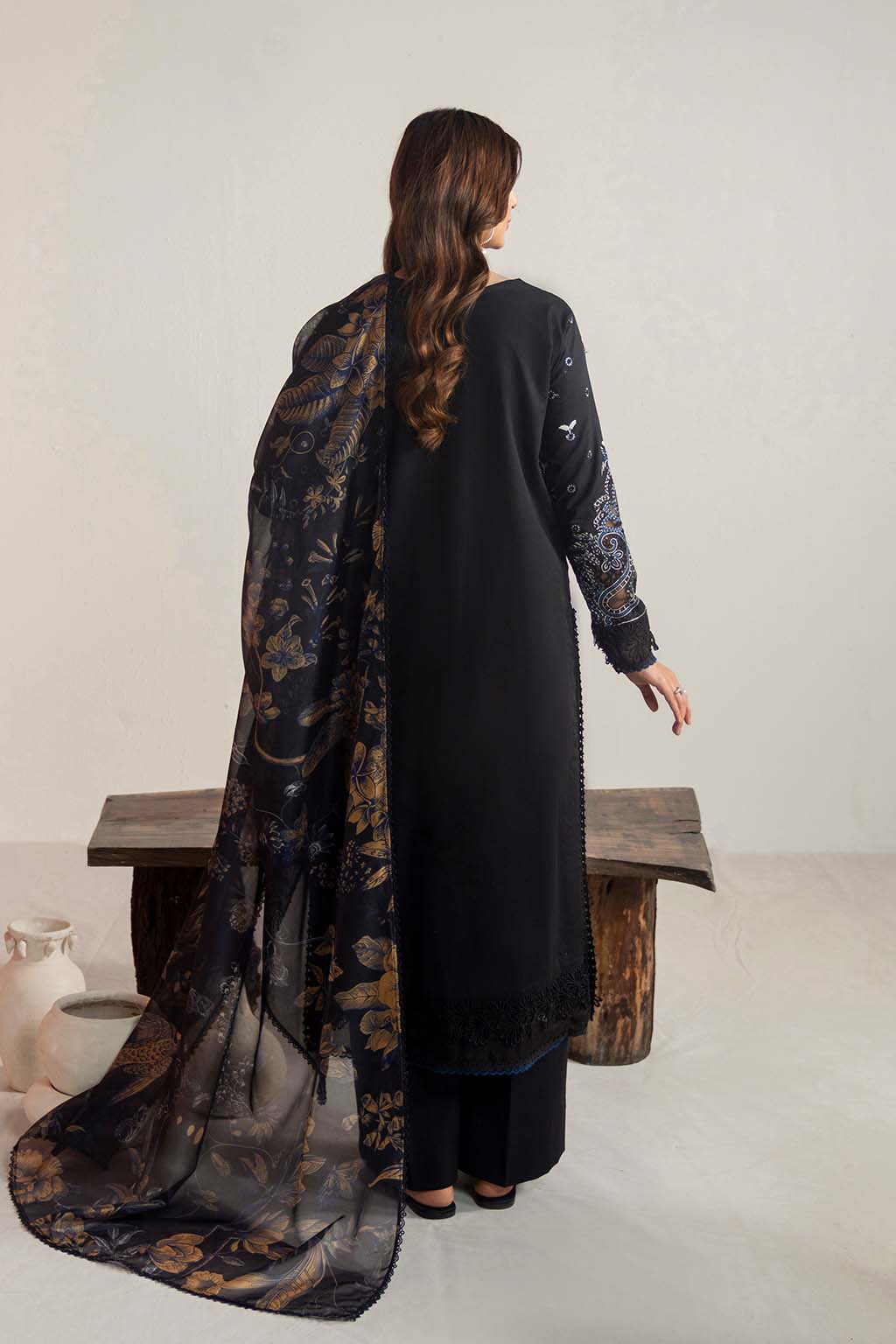 Dhanak 3PC Embroidered Shirt with Digital Printed Wool Shawl – ZC3365