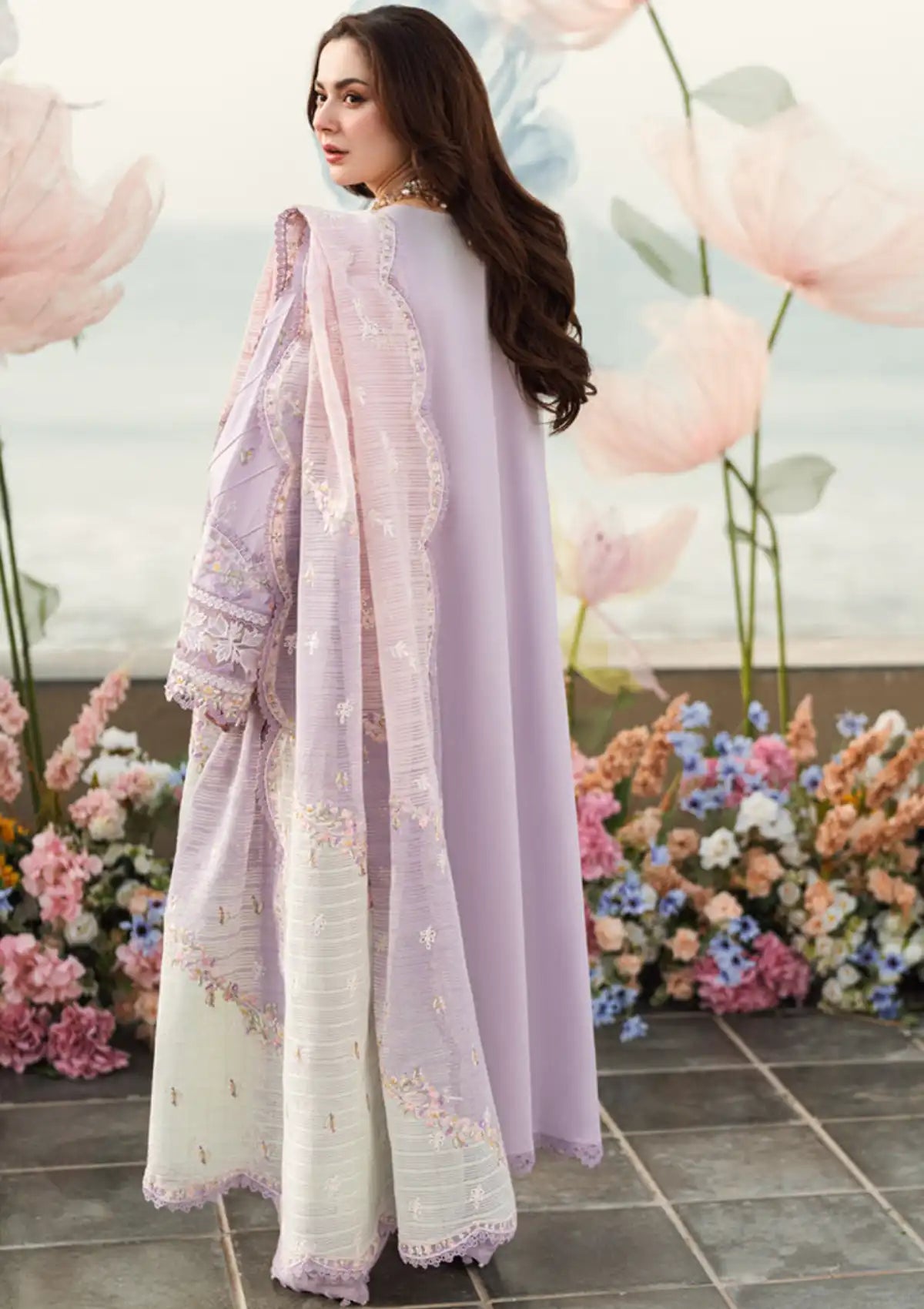 Lawn 3PC Embroidered Shirt with Organza Embroidered Dupatta – ZC1255