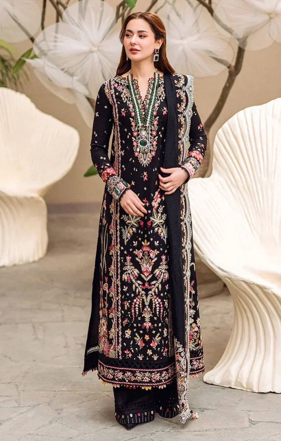 Dhanak-3PC Embroidered Shirt with Organza Embroidered Dupatta-3262