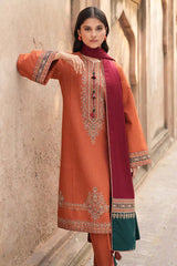 Dhanak 3PC Embroidered Shirt with Digital Printed Wool Shawl – ZC3239
