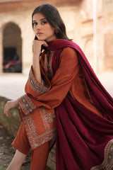 Dhanak 3PC Embroidered Shirt with Digital Printed Wool Shawl – ZC3239