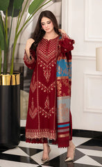 Dhanak-3PC Embroidered Shirt with Digital Printed Wool Shawl - 3527