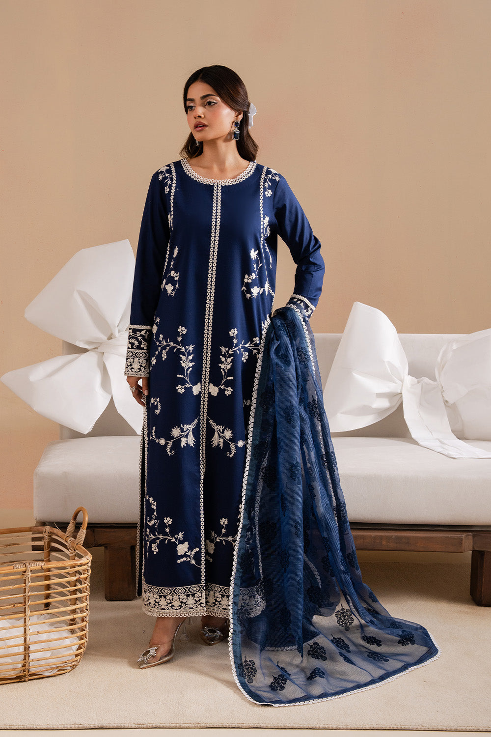 Dhanak 3PC Embroidered Shirt with Digital Printed Wool Shawl – ZC3367