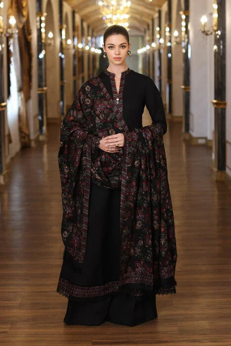 Dhanak 3PC Embroidered Shirt with Dhanak Embroidered Shawl – ZC189