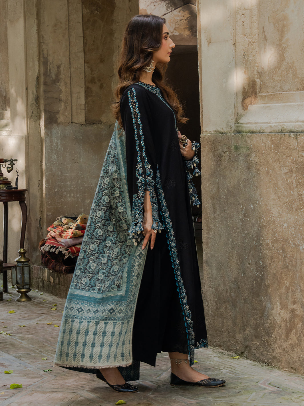 Dhanak-3PC Embroidered Shirt with Digital Printed Wool Shawl - 3552