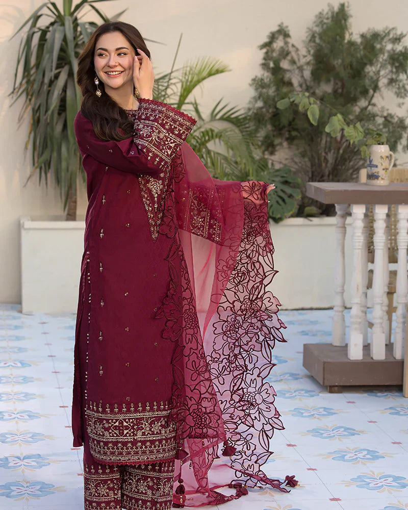 Dhanak-3PC Embroidered Shirt with Organza Embroidered Dupatta- 3285