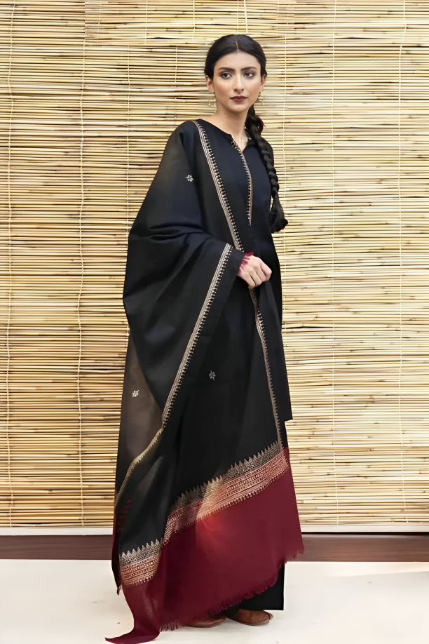 Dhanak Luxe 3PC Embroidered Suit with Woolen Shawl – ZC555