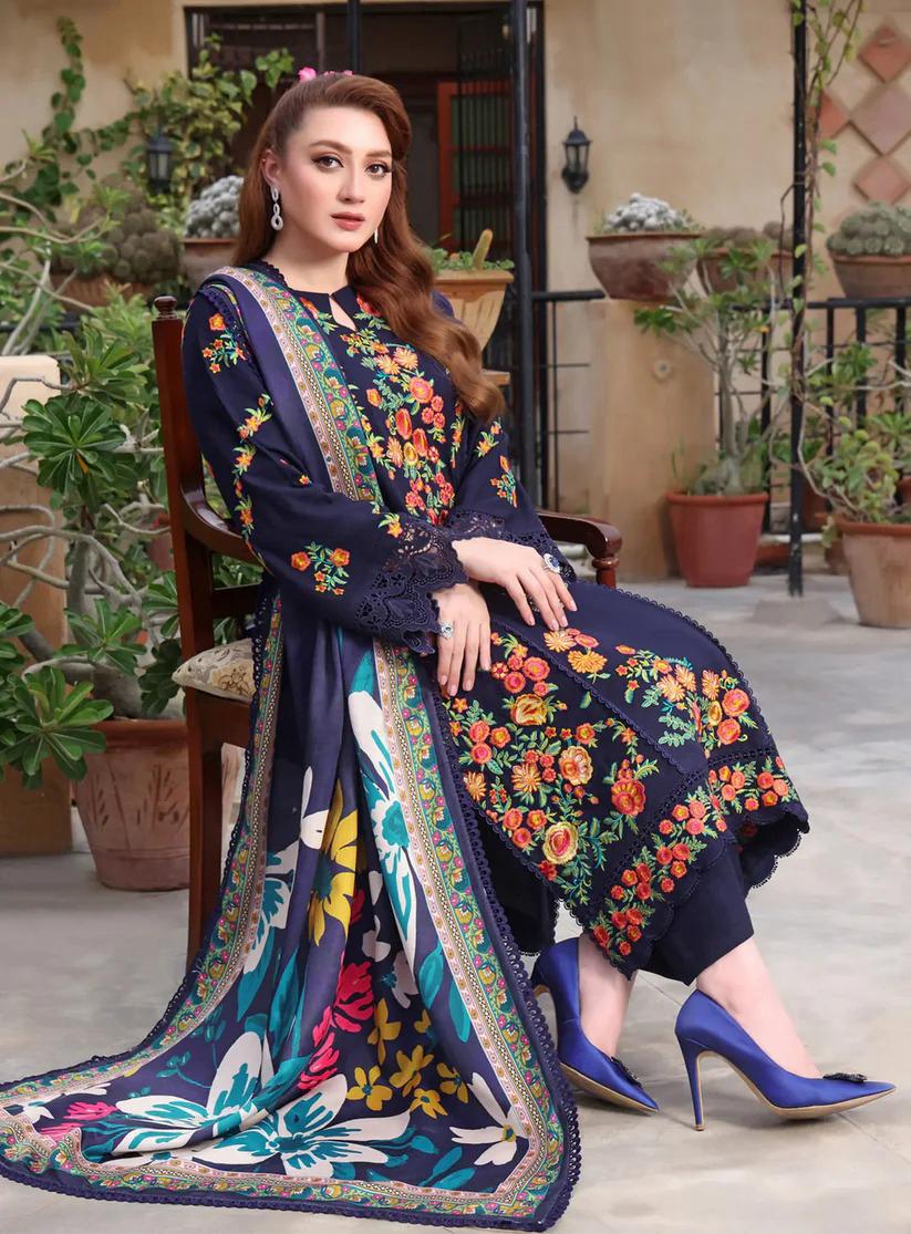 LAWN-3PC Embroidered Shirt with Digital Printed  Shawl - FS3098