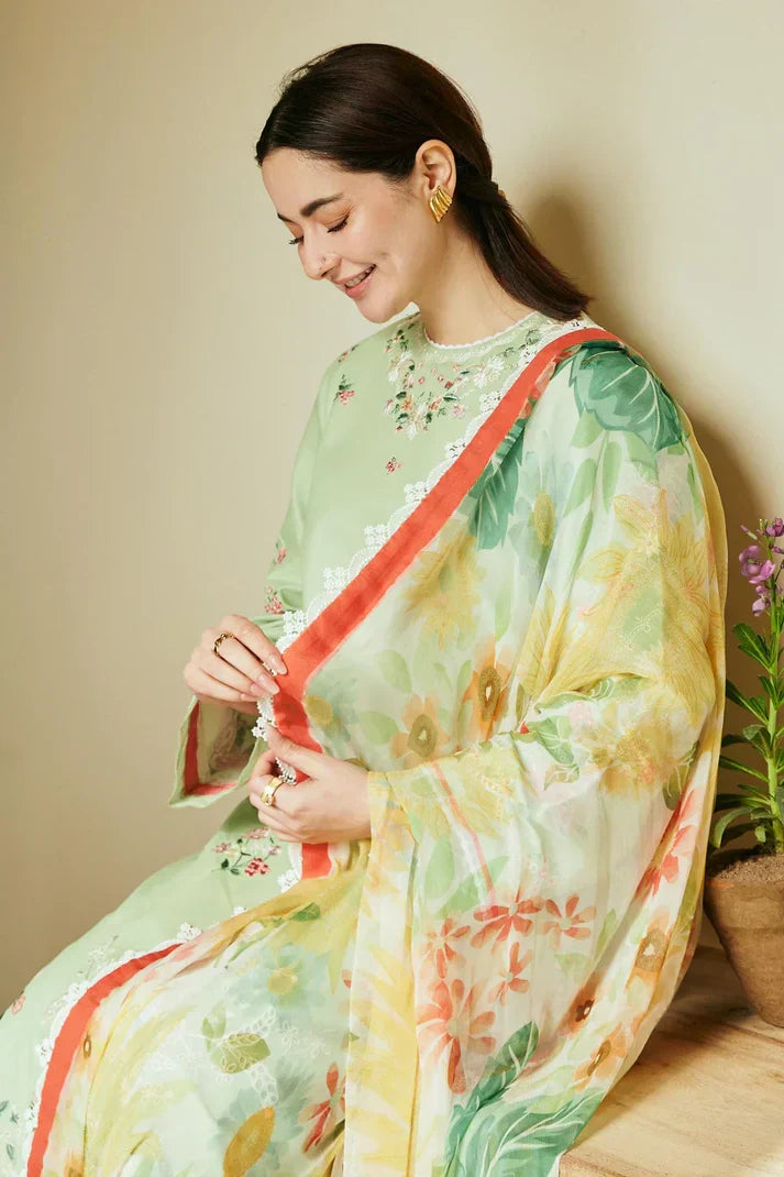 Dhanak 3PC Embroidered Shirt with Digital Printed Wool Shawl – ZC3238