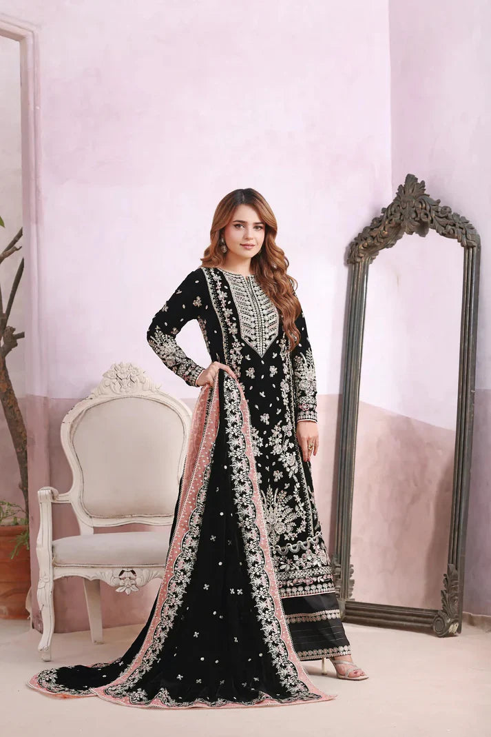 Embroidered Velvet 3PC Set | FS3129