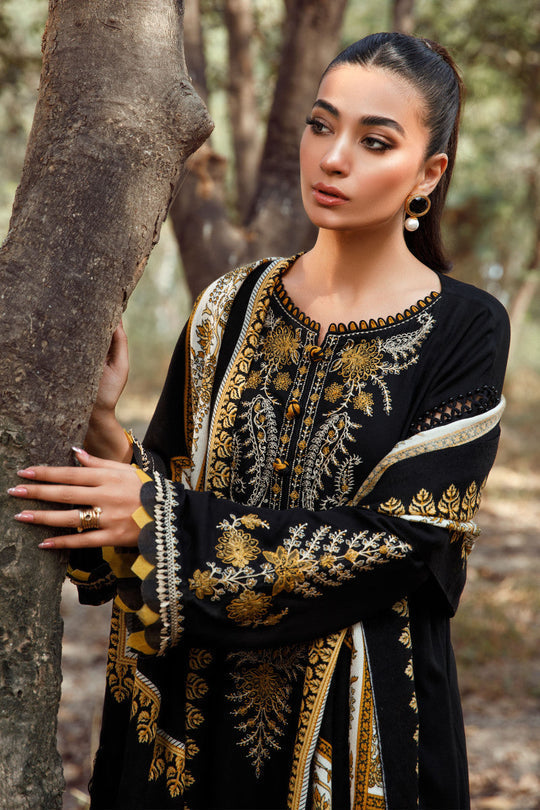 Dhanak-3PC Embroidered Shirt with Digital Printed Wool Shawl - 3429